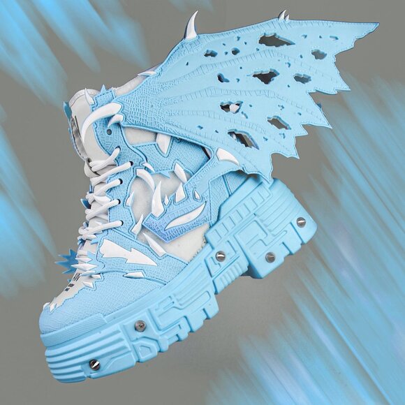 ANTHONY WANG BLUE APPLE Dragon Wing Blue Platform Sneakers - Picture 7 of 7